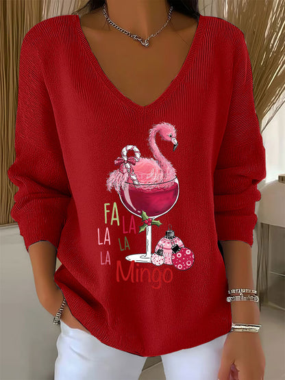 Women's Christmas Flamingo Print Casual Top