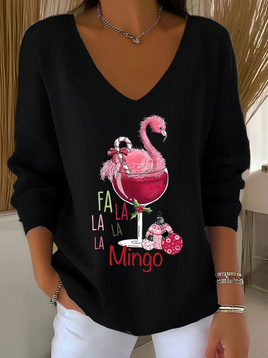 Women's Christmas Flamingo Print Casual Top