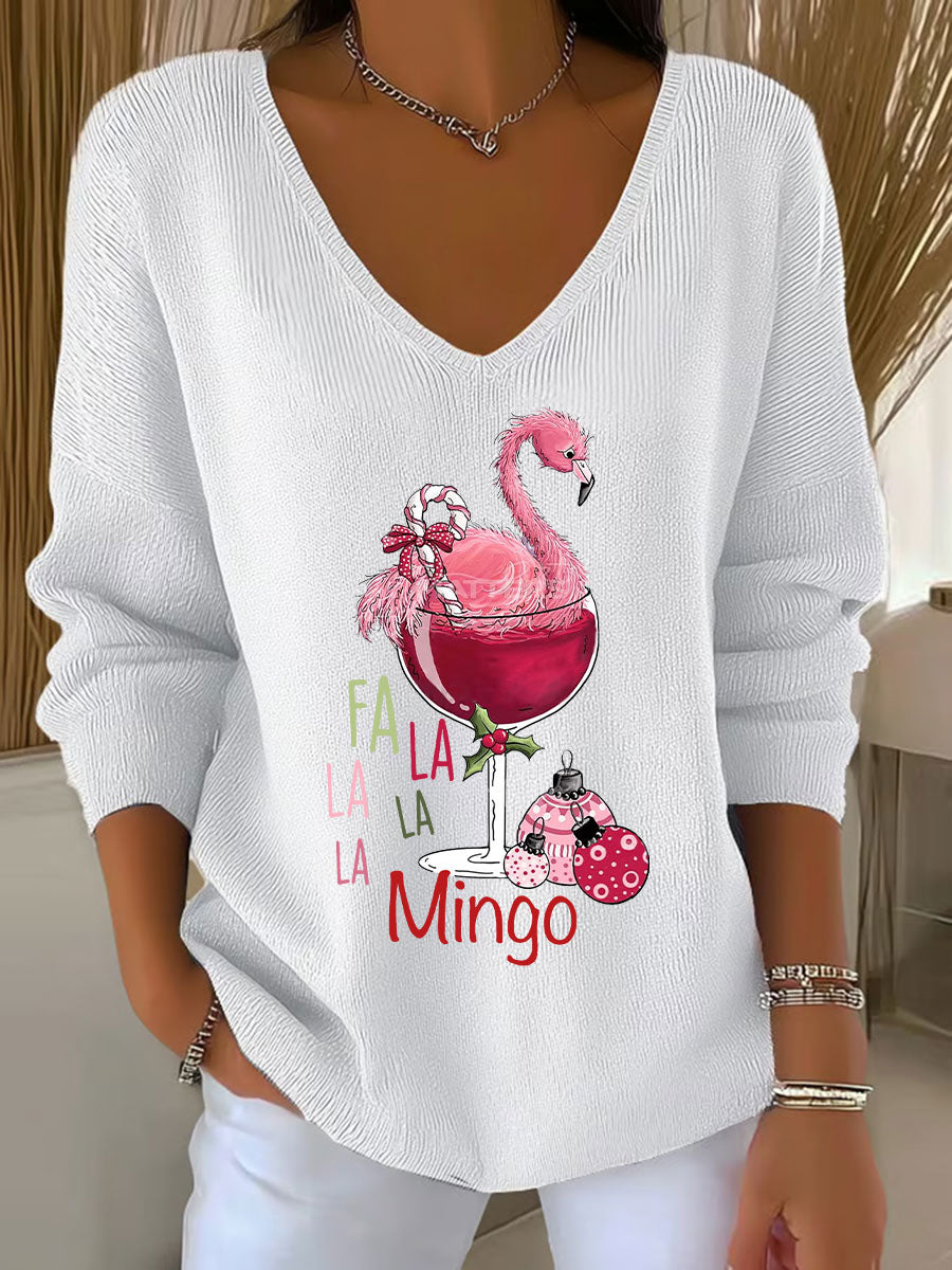 Women's Christmas Flamingo Print Casual Top