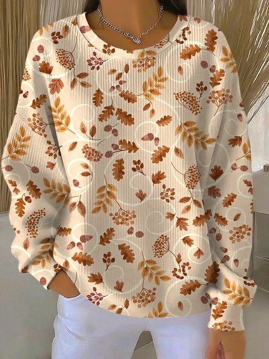 Women's Thanksgiving Autumn Leaf Line Art Crew Neck Pullover