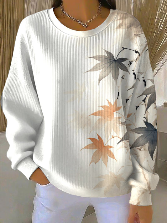 Women's Thanksgiving Vintage Symmetrical Maple Leaf Crewneck Pullover