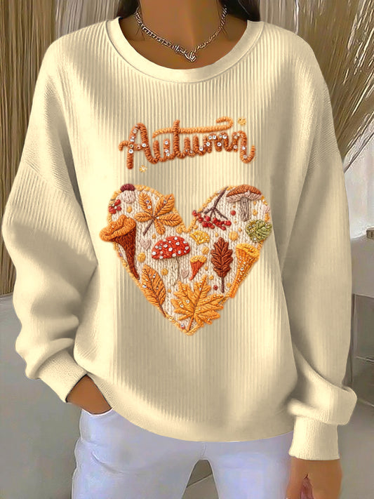 Women's Thanksgiving Autumn Heart-Print Crewneck Sweatshirt