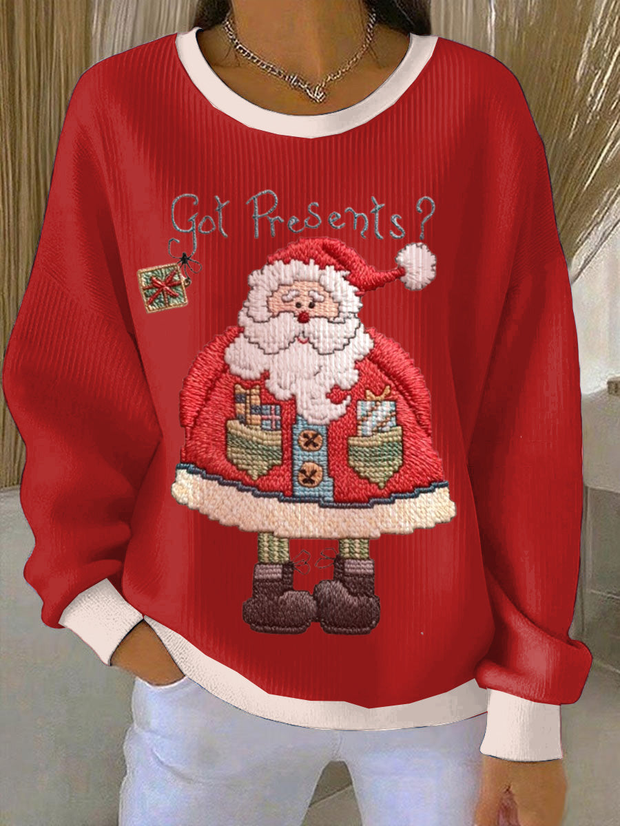 Women's Cute Santa Claus Loose-Fit Crewneck Pullover