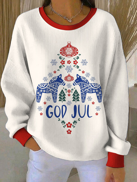Kvinnor jul skandinaviska tryck rund hals långärmade tröja