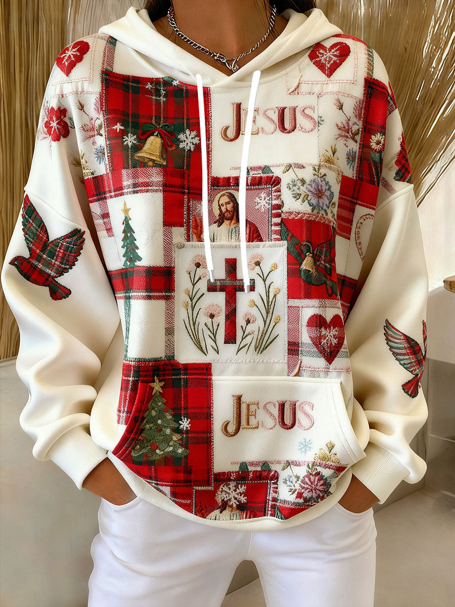 Women's Casual Retro Christmas Faith Hoodie