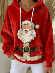 Women’s Vintage Santa Claus Art Printed Flannel Hoodie Red / S