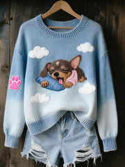 Women’s Aerial Sleeping Chihuahua Dog Tops Blue / S