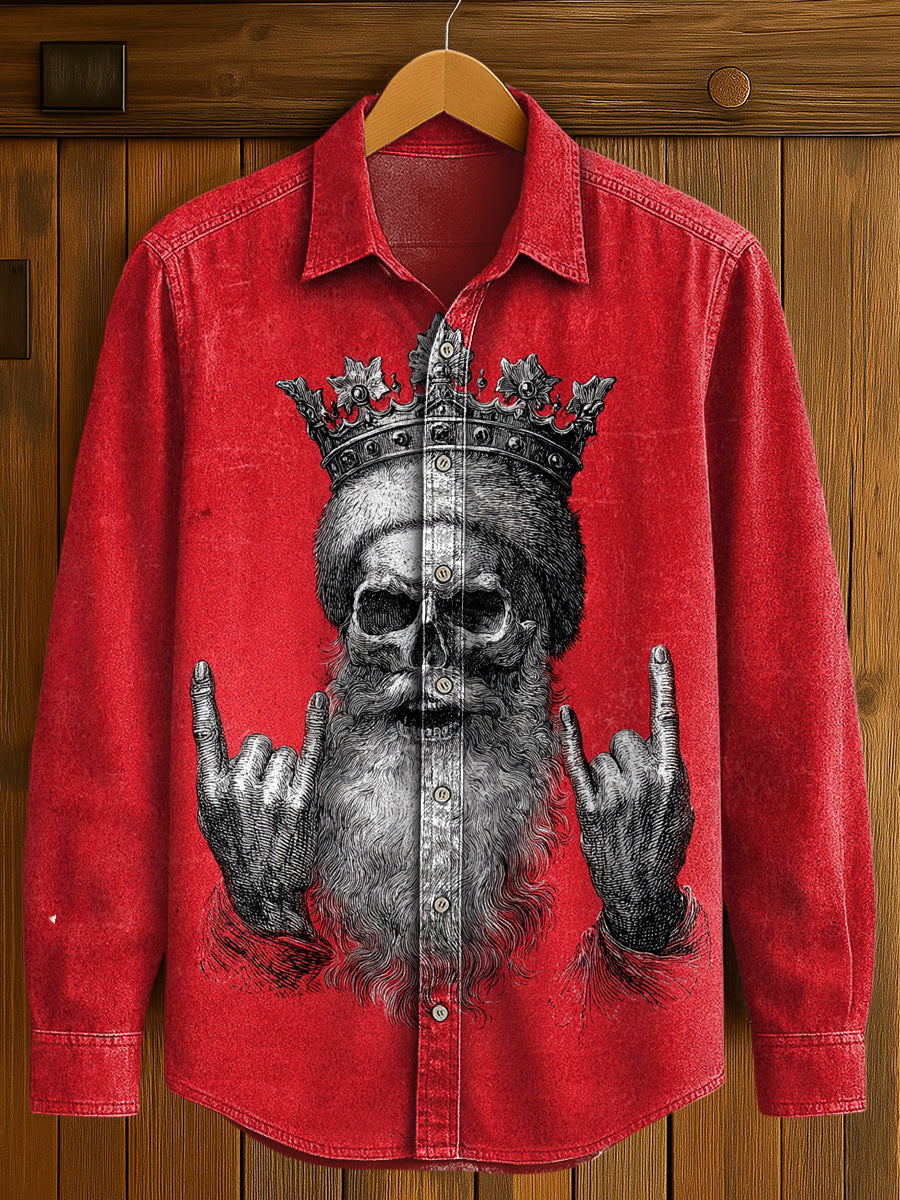 Men's Gothic Christmas Print Casual Long Sleeved Shirt