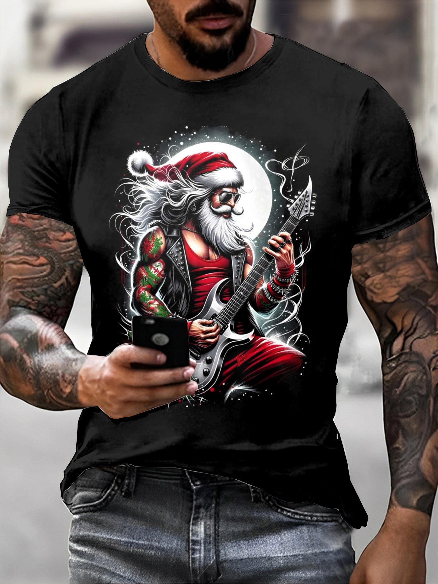 Men's Gothic Christmas Printed Vintage Fashion Loose Short Sleeve T-Shirt