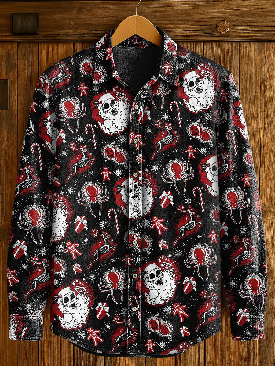 Men's Gothic Christmas Print Casual Long Sleeved Shirt
