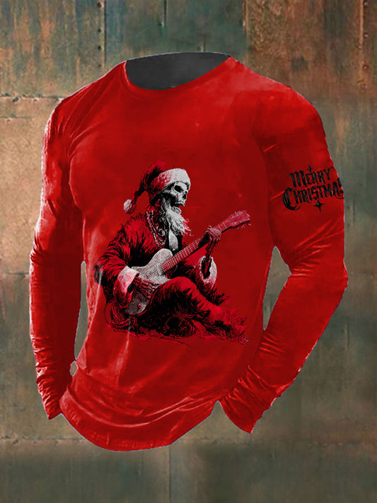 Men's Gothic Christmas Printed Long Sleeved Round Neck T-shirt