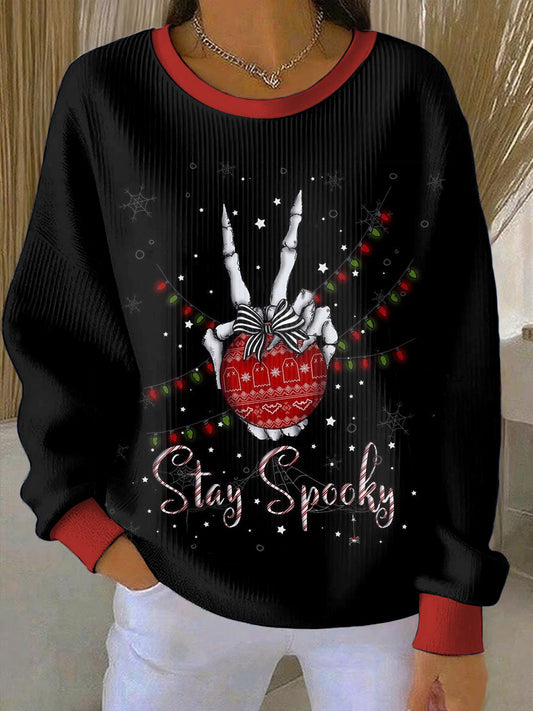 Women's Gothic Christmas Printed Round Neck Long Sleeved Sweatshirt