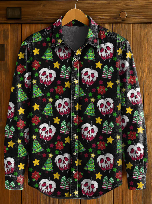Men's Gothic Christmas Print Casual Long Sleeved Shirt