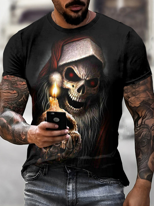Men's Gothic Christmas Printed Vintage Fashion Loose Short Sleeve T-Shirt