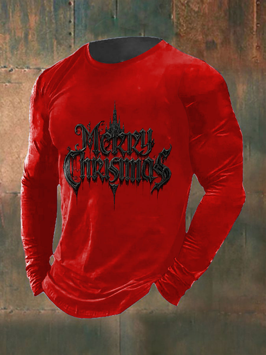 Men's Gothic Christmas Printed Long Sleeved Round Neck T-shirt