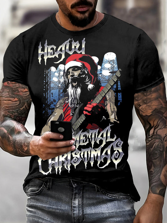Men's Gothic Christmas Printed Vintage Fashion Loose Short Sleeve T-Shirt