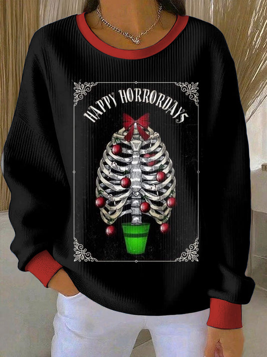 Women's Gothic Christmas Printed Round Neck Long Sleeved Sweatshirt