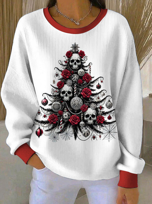 Women's Gothic Christmas Printed Round Neck Long Sleeved Sweatshirt