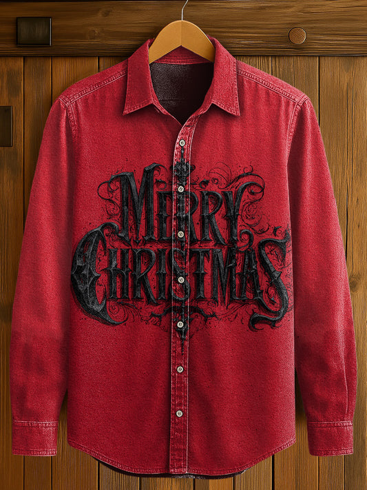 Men's Gothic Christmas Print Casual Long Sleeved Shirt
