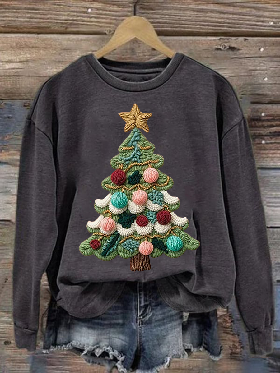 Women's Christmas tree print Regular Sweatshirt