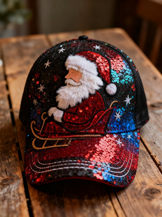 Retro Christmas Sequined Santa Claus Abstract Print Casua Cap