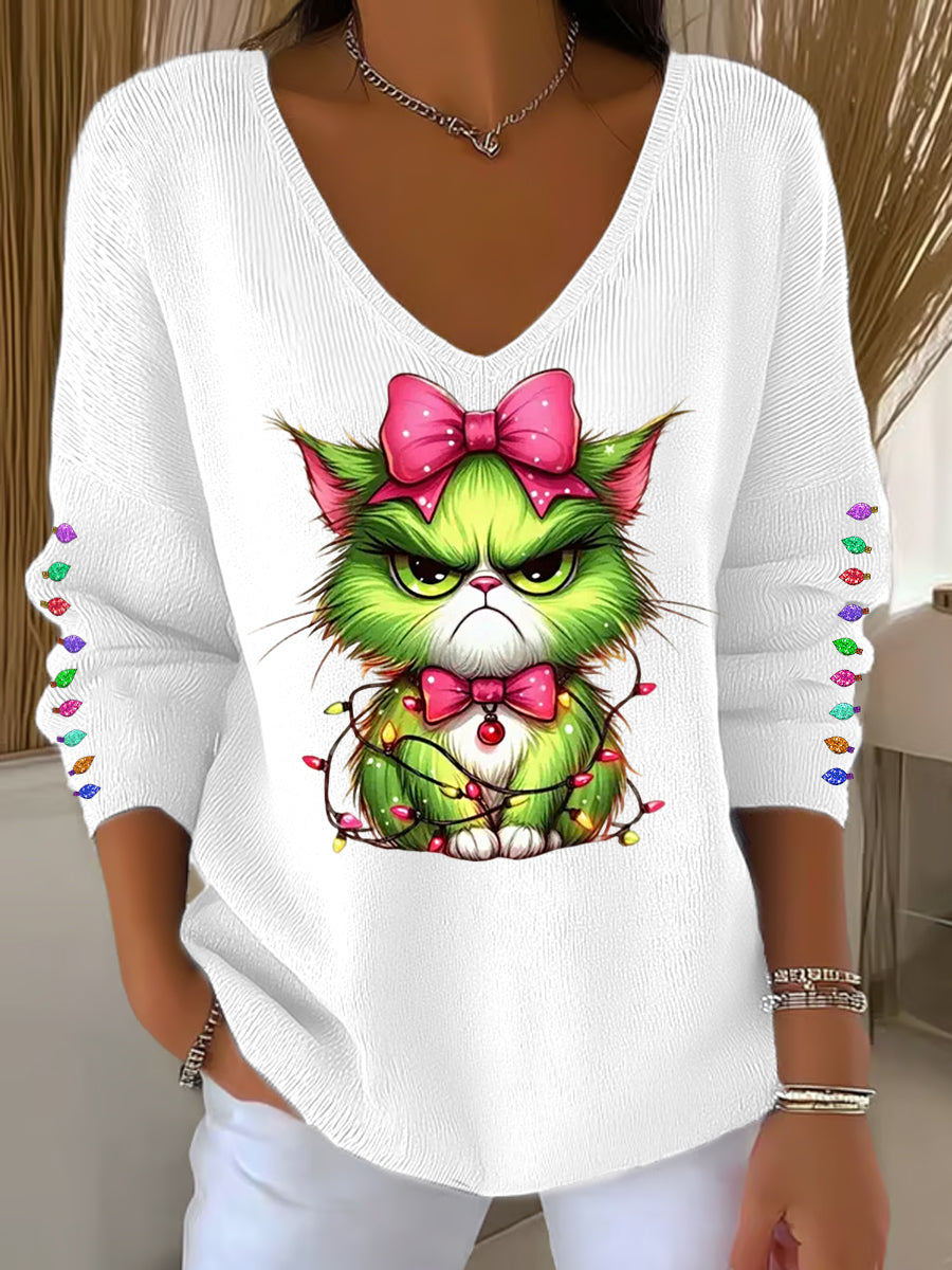 Women's Funny Christmas Grinch Cta Print Casual Long Sleeve Top