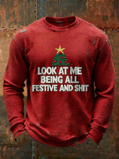 Men's Christmas waffle long-sleeve T-shirt
