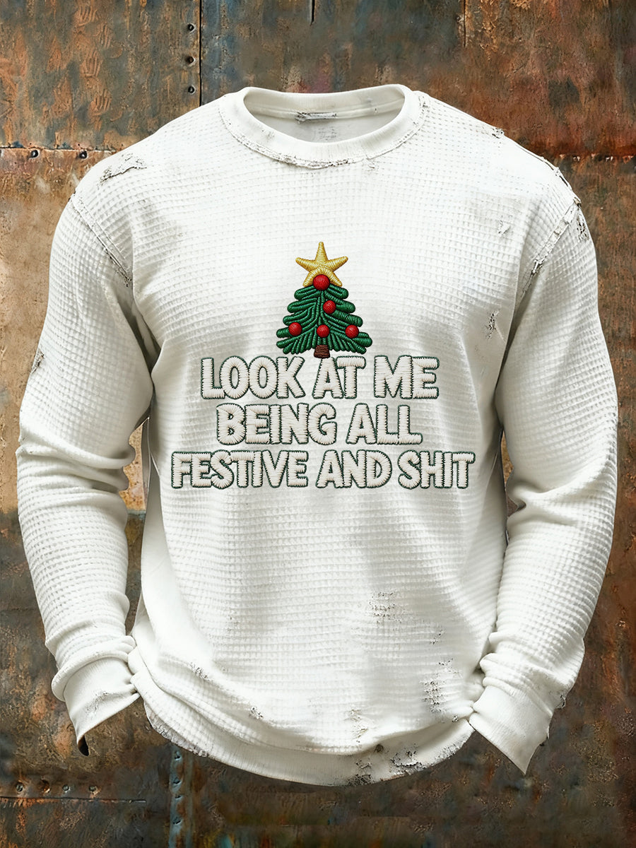 Men's Christmas waffle long-sleeve T-shirt