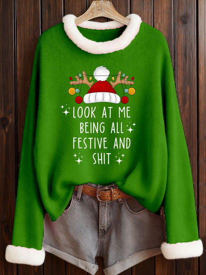 Women's Look At Me Being All Festive And Shit Printed Casual Top