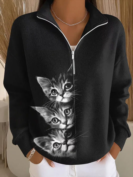 Women's Cute Cat Print Cat Lovers Casual  Sweatshirt