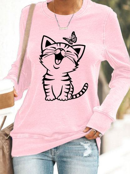 Women's Cute Cat Print Cat Lovers Cat Mom Gift Casual Sweatshirt