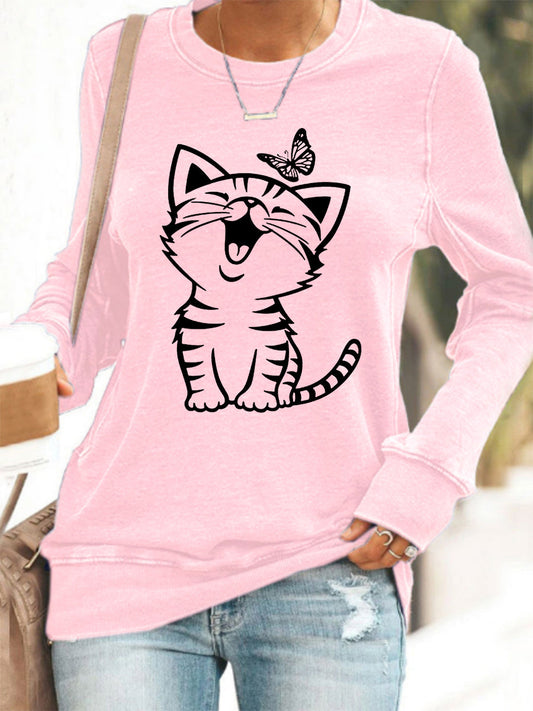 Women's Cute Cat Print Cat Lovers Cat Mom Gift Casual Sweatshirt