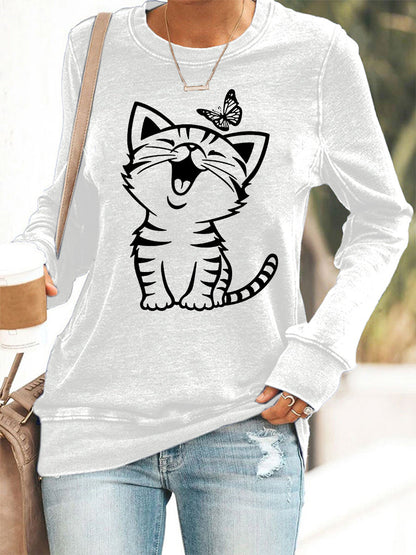 Women's Cute Cat Print Cat Lovers Cat Mom Gift Casual Sweatshirt