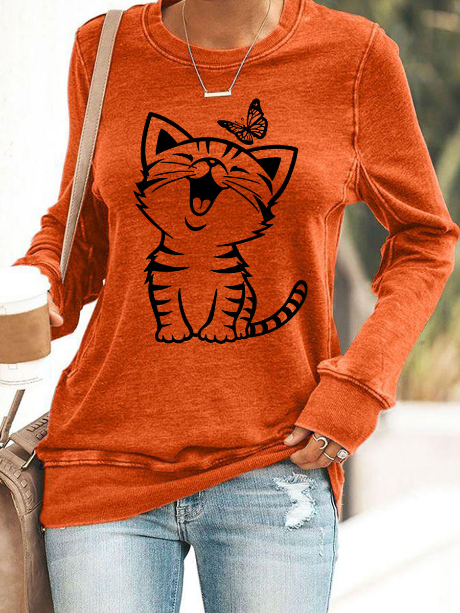 Women's Cute Cat Print Cat Lovers Cat Mom Gift Casual Sweatshirt