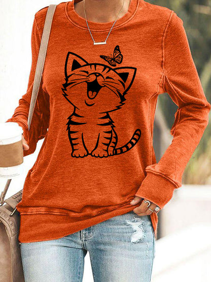 Women's Cute Cat Print Cat Lovers Cat Mom Gift Casual Sweatshirt