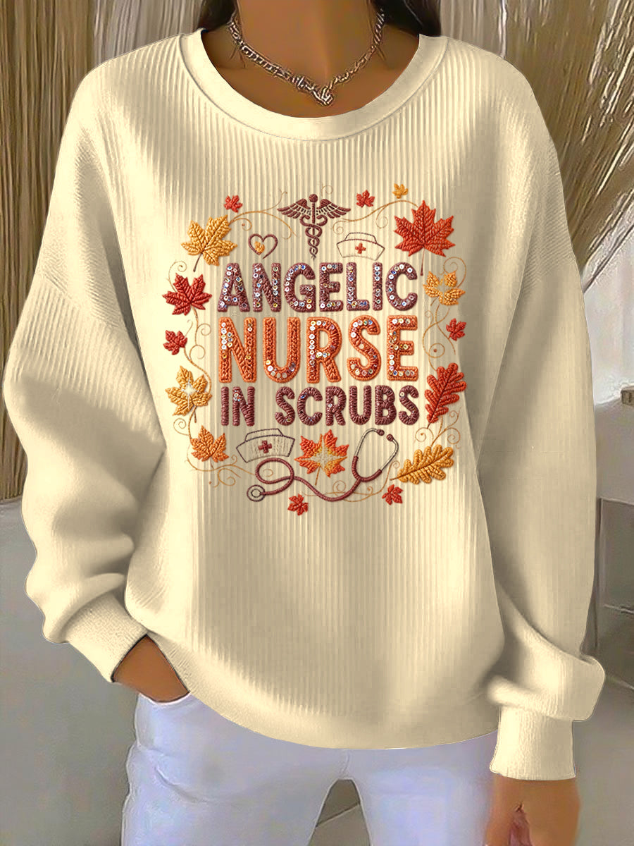 Women's Thanksgiving Maple Leaf Nurse Casual Crewneck Pullover