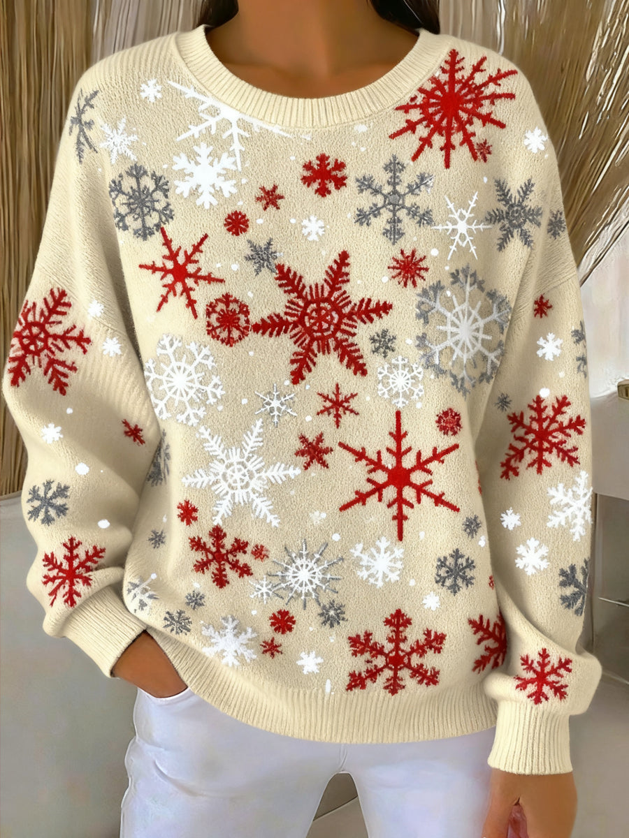Women's Christmas Snowflake Vintage Crewneck Pullover
