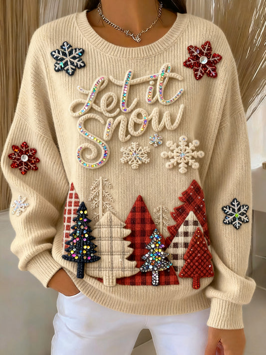 Women's Christmas Snowflake Tree Crew Neck Pullover