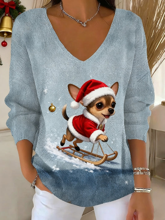 Women's Retro Animal Print Casual Long Sleeve Top  Women's Vintage Christmas Animal Print Casual Long Sleeve Top