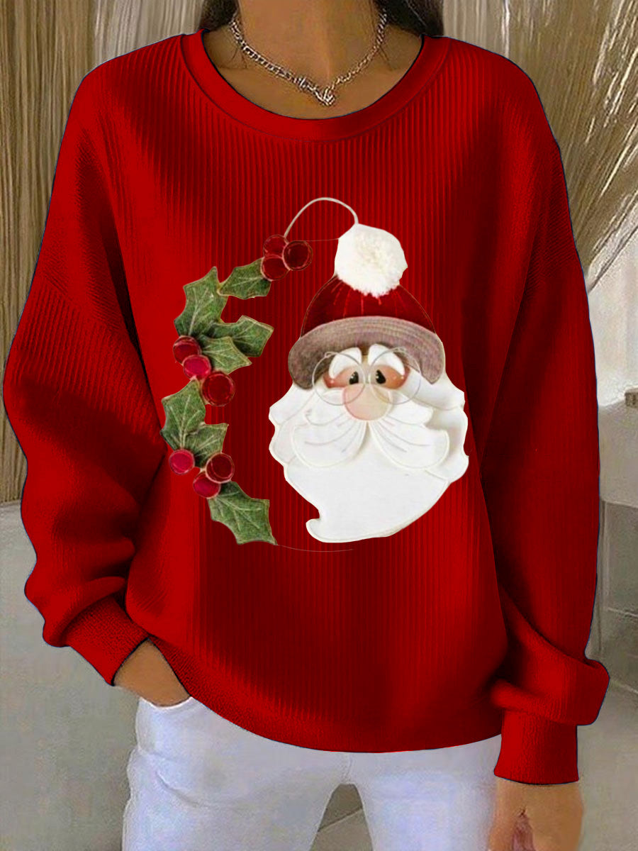 Women's Santa Claus Glasses Loose-Fit Crewneck Pullover