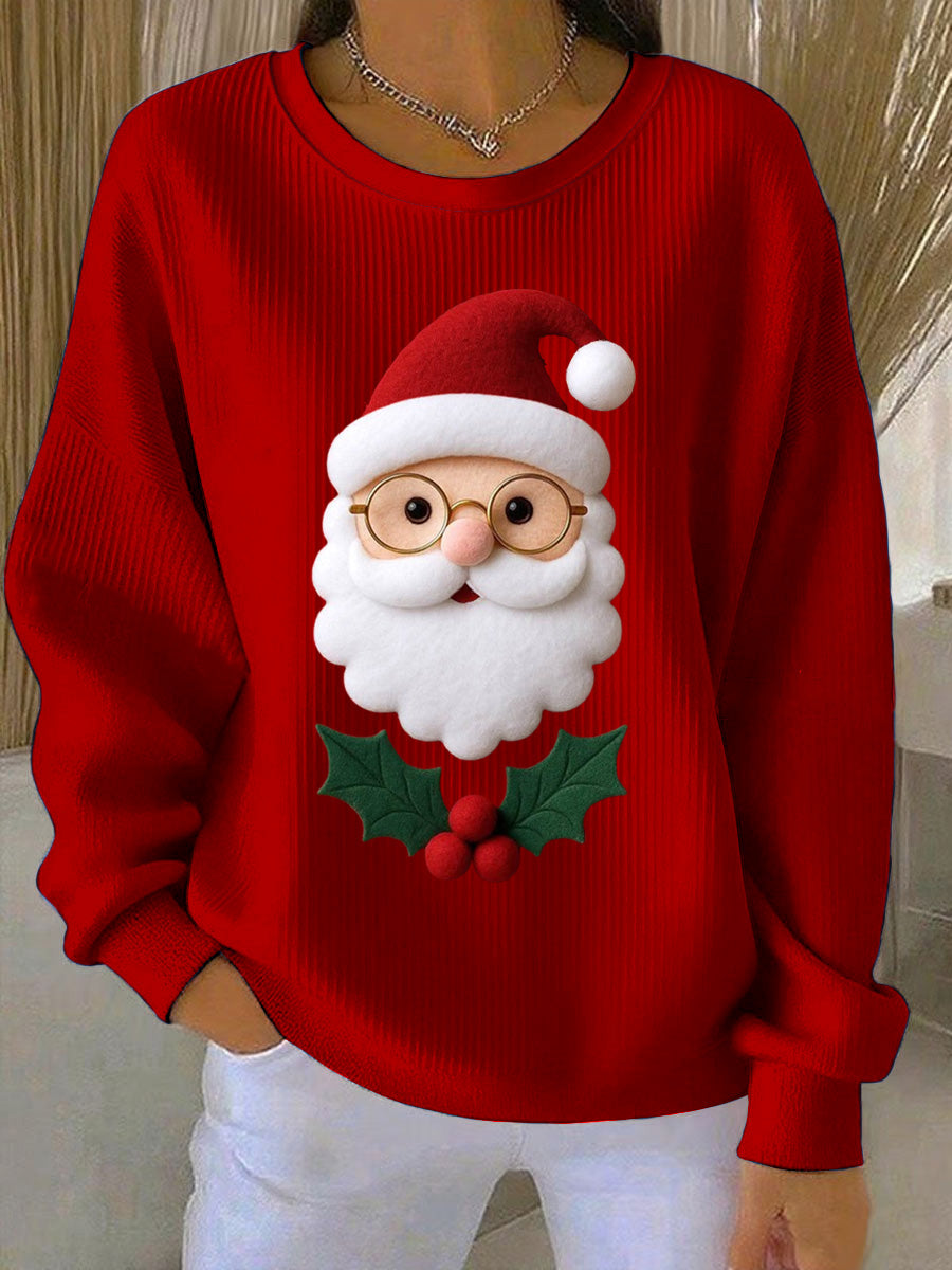 Women's Santa Claus Pop-Up Loose-Fit Crewneck Pullover