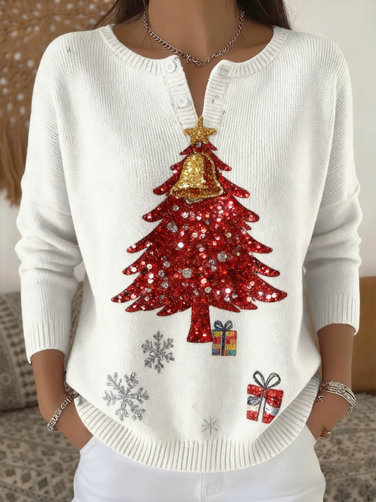 Women's Retro Sequin Christmas Tree Bell Long-sleeve Sweater