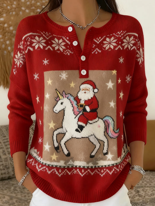 Women's Vintage Christmas Santa Long-sleeve Sweater