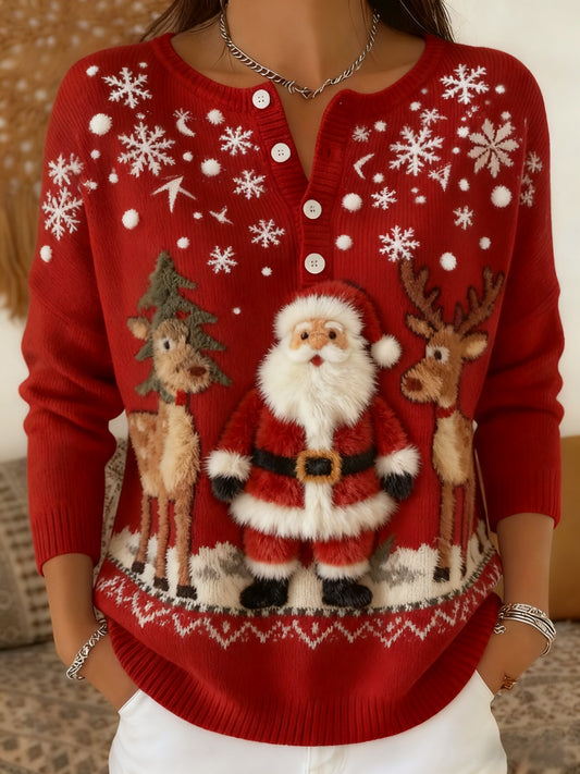 Women's Retro Christmas Felt Santa Claus Long-sleeve Sweater