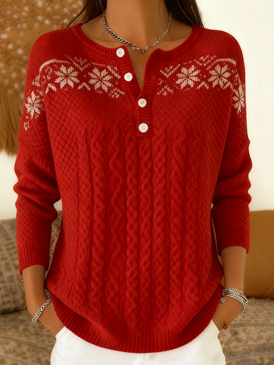 Women's Vintage Christmas Snowflakes Long-sleeve Sweater