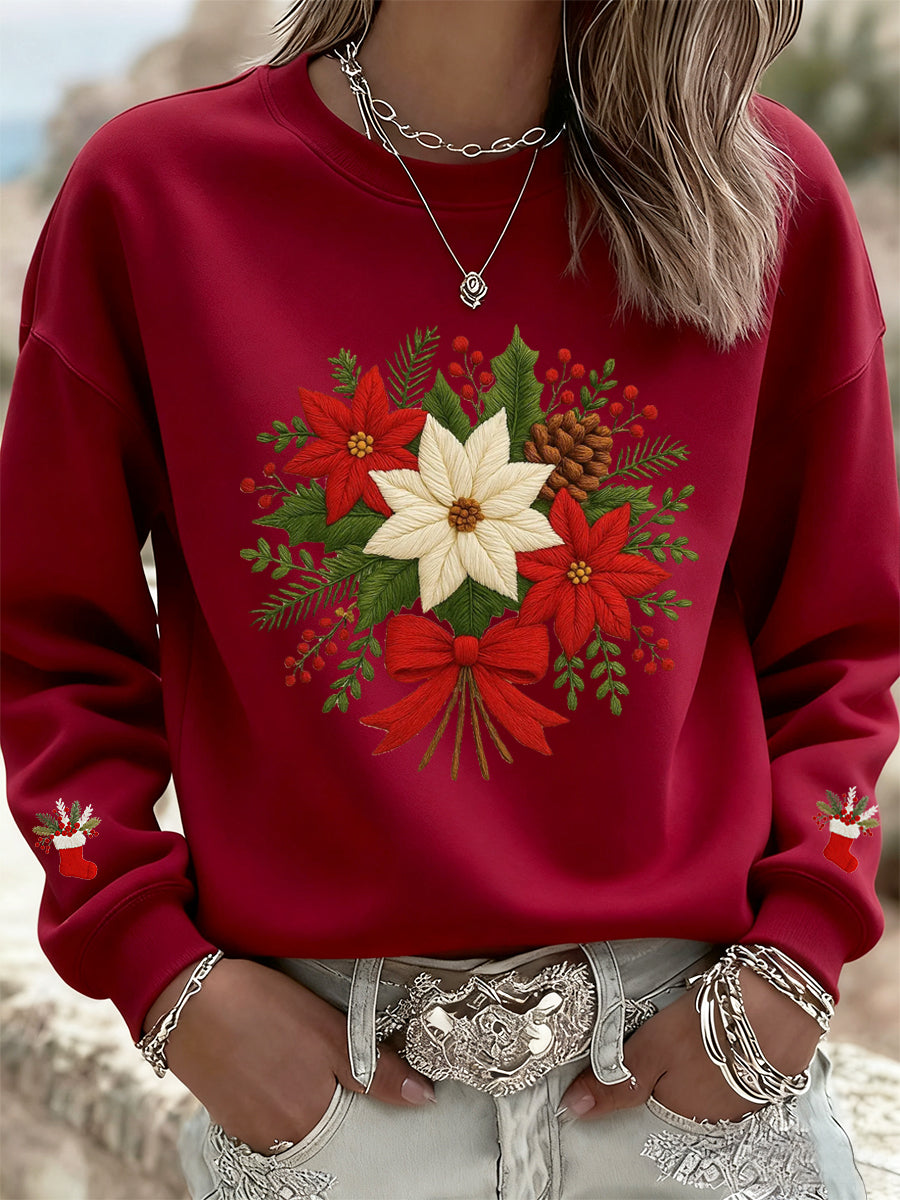 Women's Christmas Vintage Animal Floral Art Casual Sweatshirt Top
