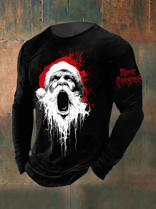 Men's Gothic Christmas Printed Long Sleeved Round Neck T-shirt