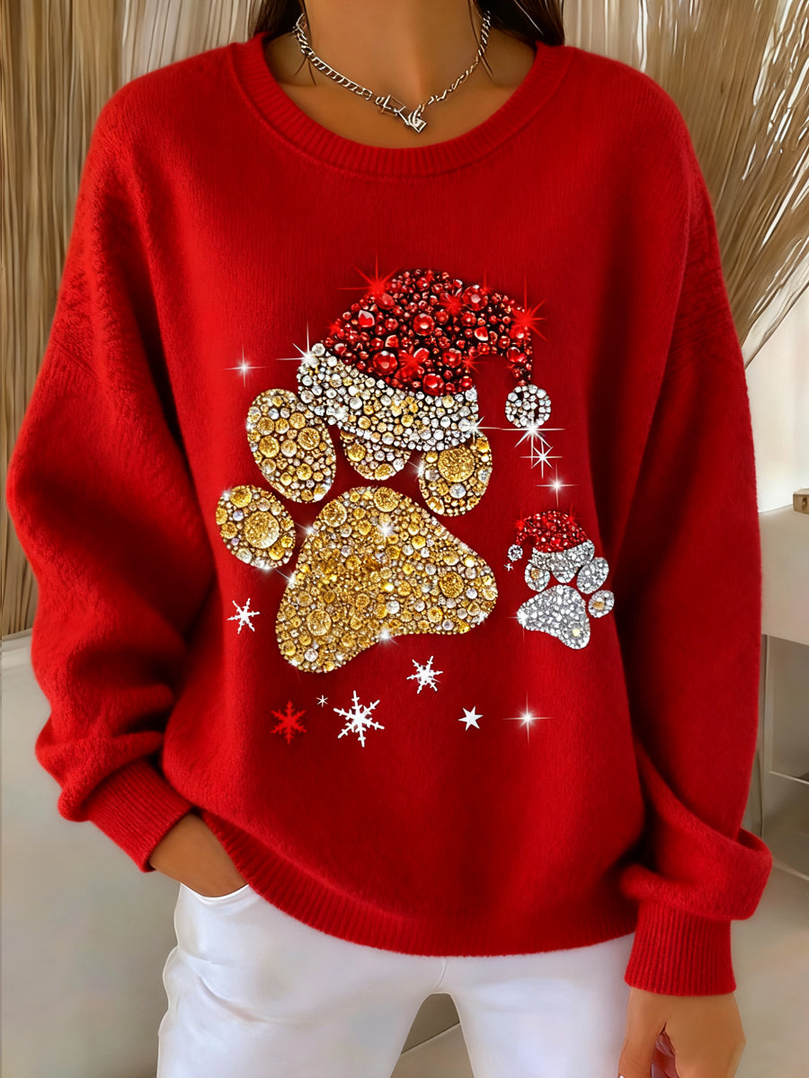 Women's Vintage Christmas Hat Sparkling Round Neck Pullover