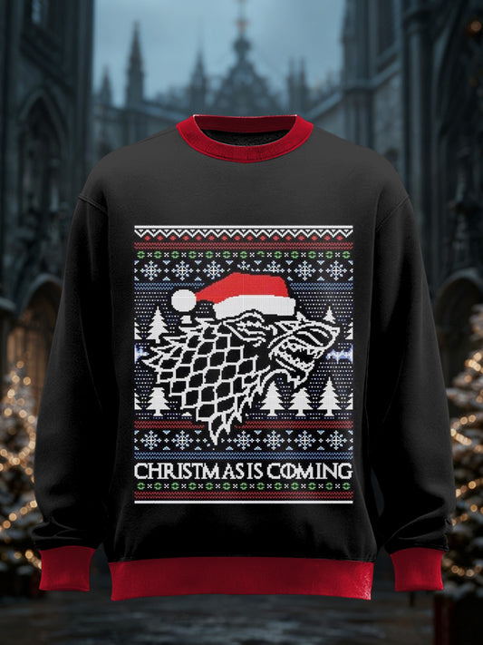 Men's Gothic Christmas Printed Long Sleeved Round Neck Sweatshirt