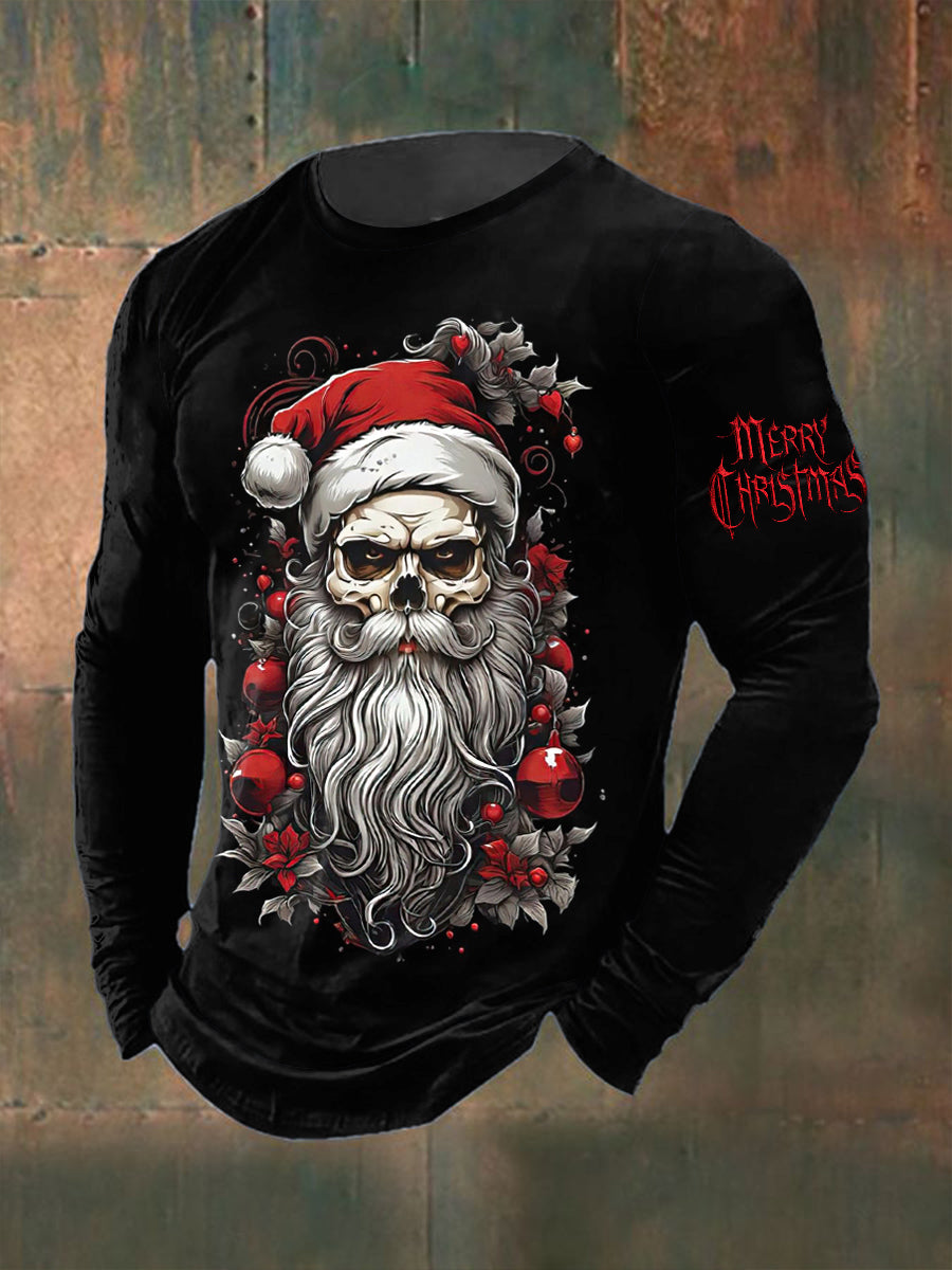 Men's Gothic Christmas Printed Long Sleeved Round Neck T-shirt